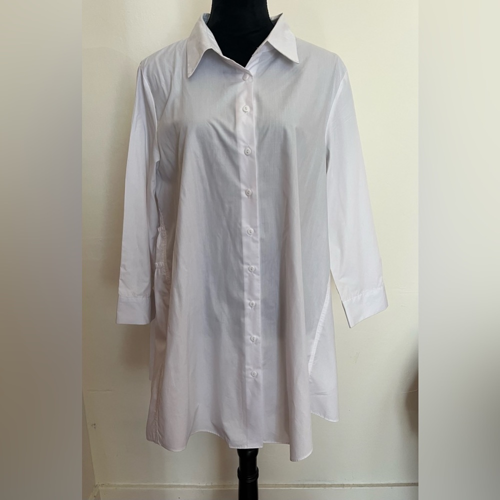 Super cool detailed ruched back White Long Sleeve Shirt Dress/Top by Why Dress